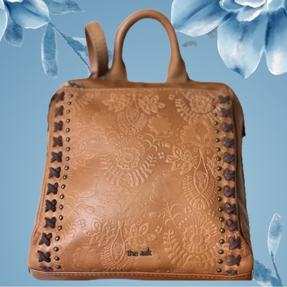 The Sak Handbags - The Sak Backpack Loyola Tobacco Floral Convertible Small Leather Backpack